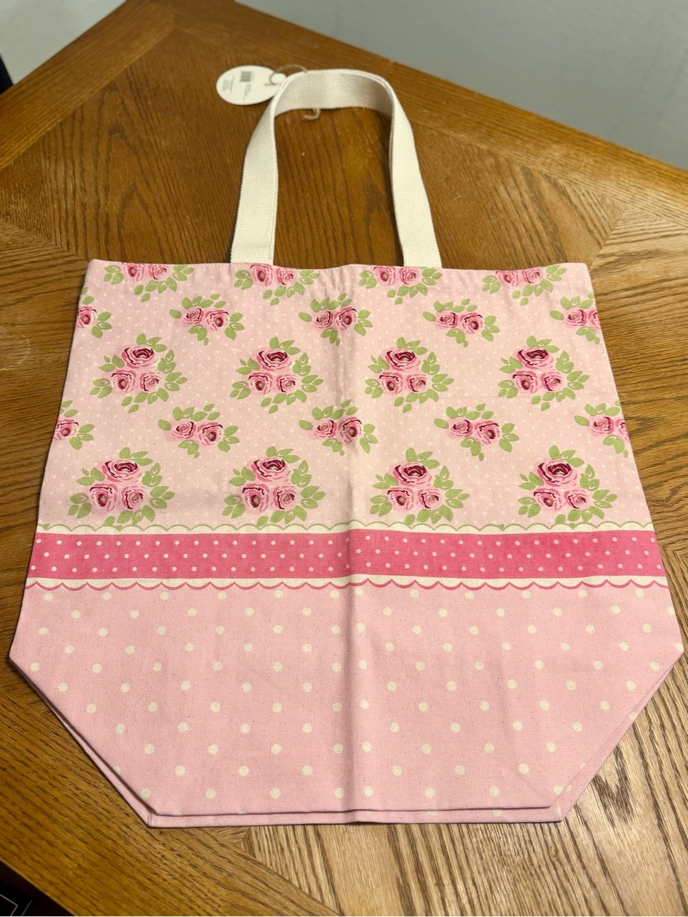 Pink Floral Tote Bag Rose Print Canvas Tote Cottagecore Shabby Chic Market Bag - Picture 6 of 6